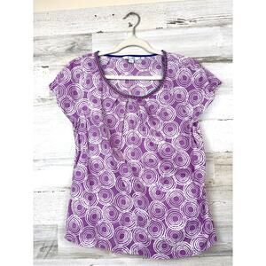 Boden Womens 6 Purple White Abstract Short Sleeve Lightweight Crew Neck Blouse